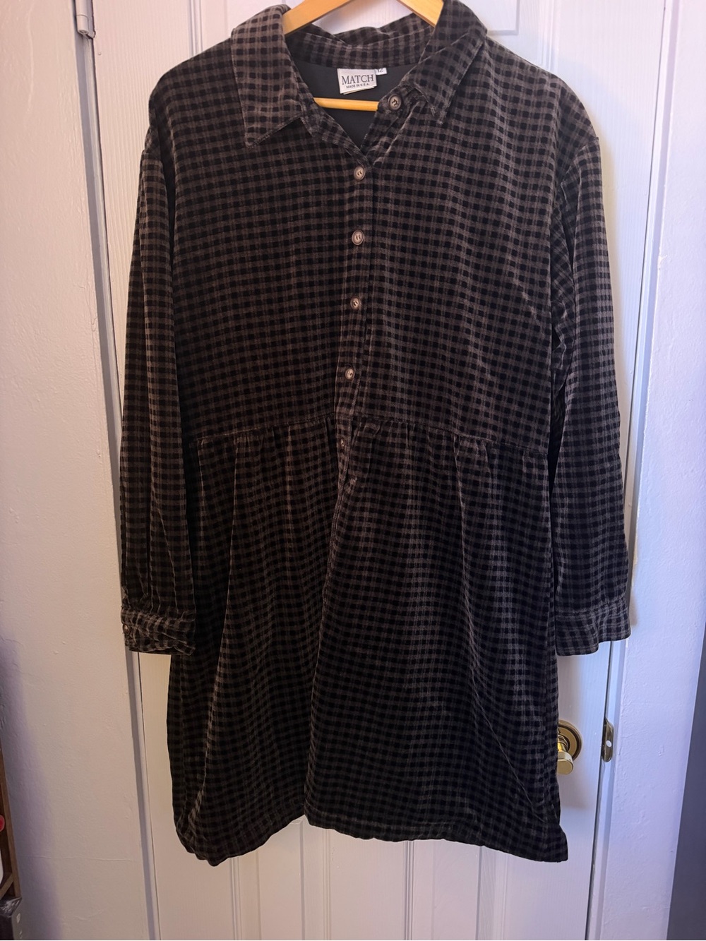 Match Women’s Velvet Brown Plaid Button-Front Dress